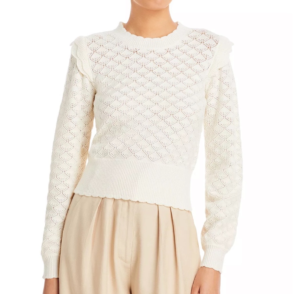 NWOT AQUA Pointelle Sweater in Ivory - XS - Perfect Condition!